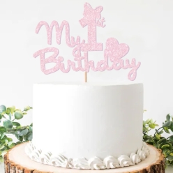 50% OFF: My 1st Birthday Glittering Pink Cake Pick Topper